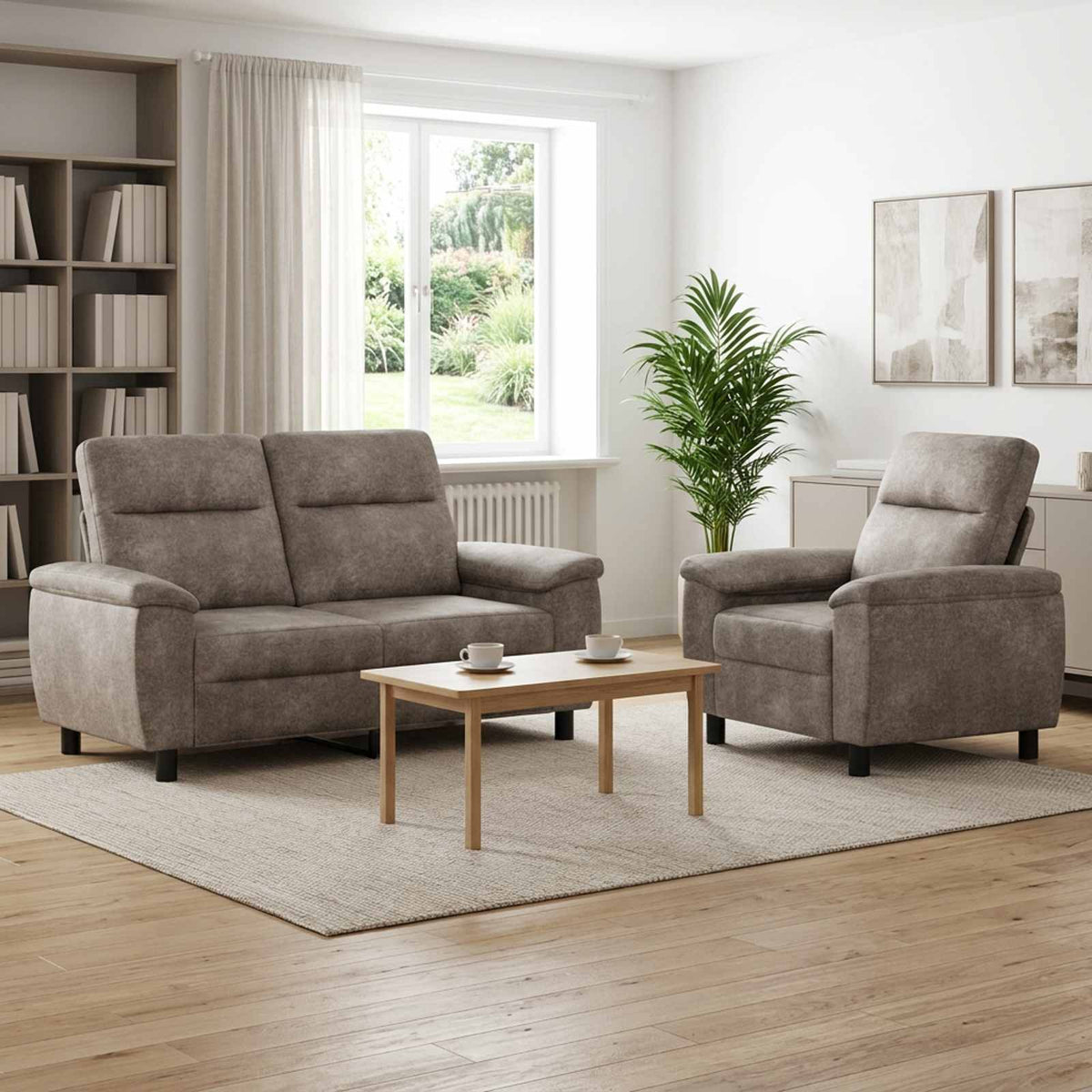 Bankstel 2 pcs Lichtgrijs Nep Suede Leer