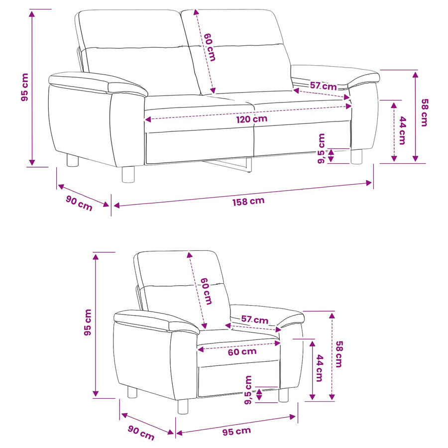Bankstel 2 pcs Lichtgrijs Nep Suede Leer