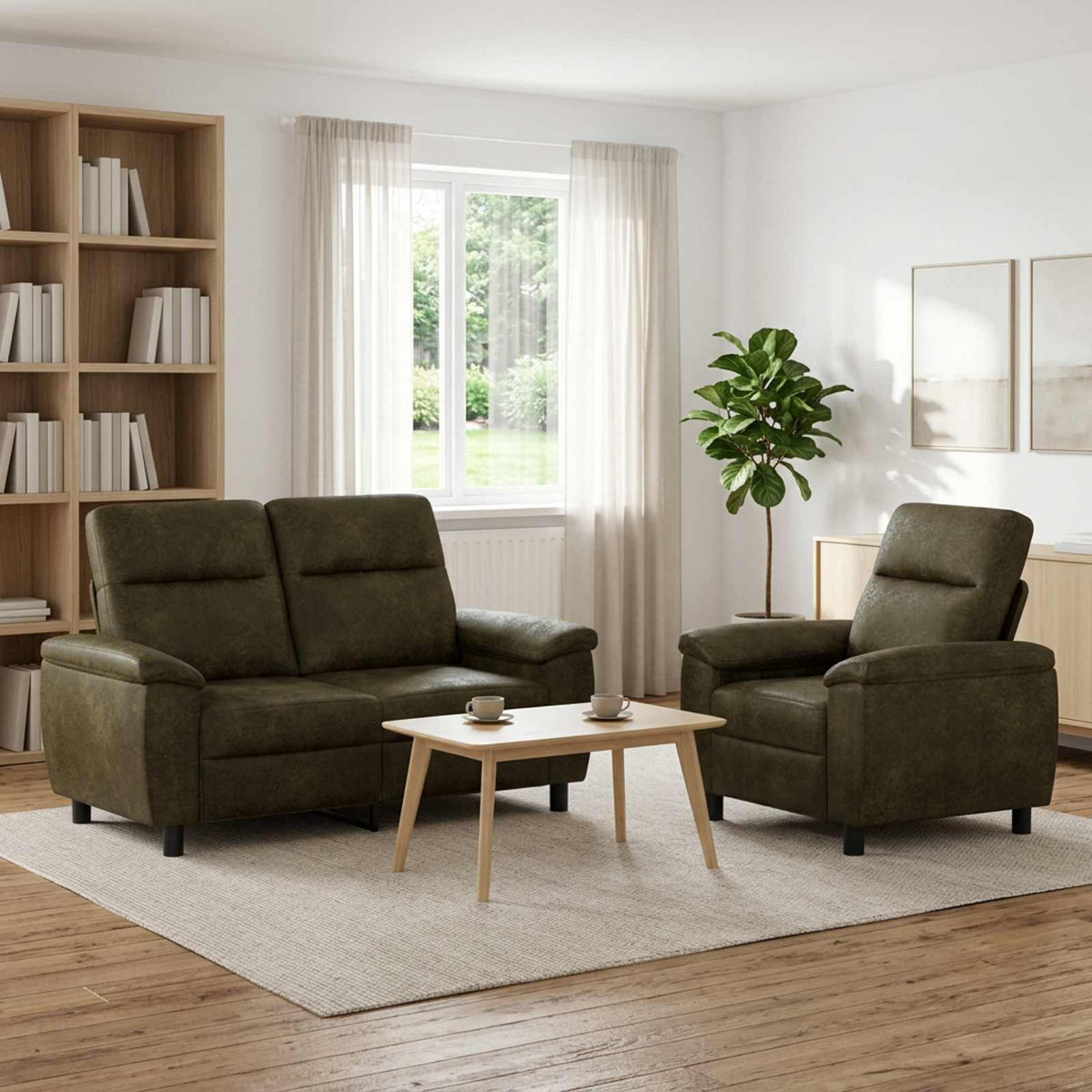 Bankstel 2 pcs Legergroen Nep Suede Leer