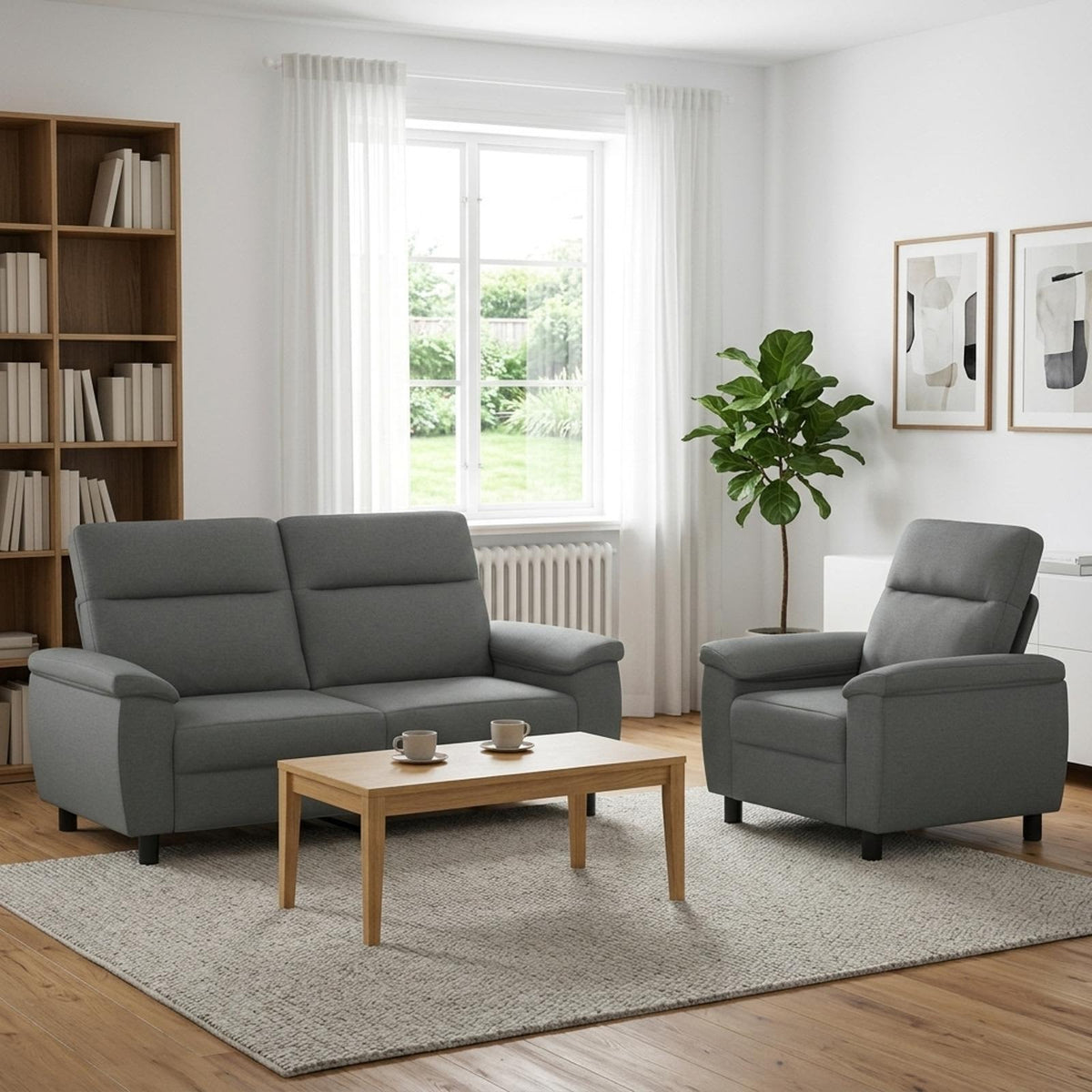 Bankstel 2 pcs Donkergrijs Stof