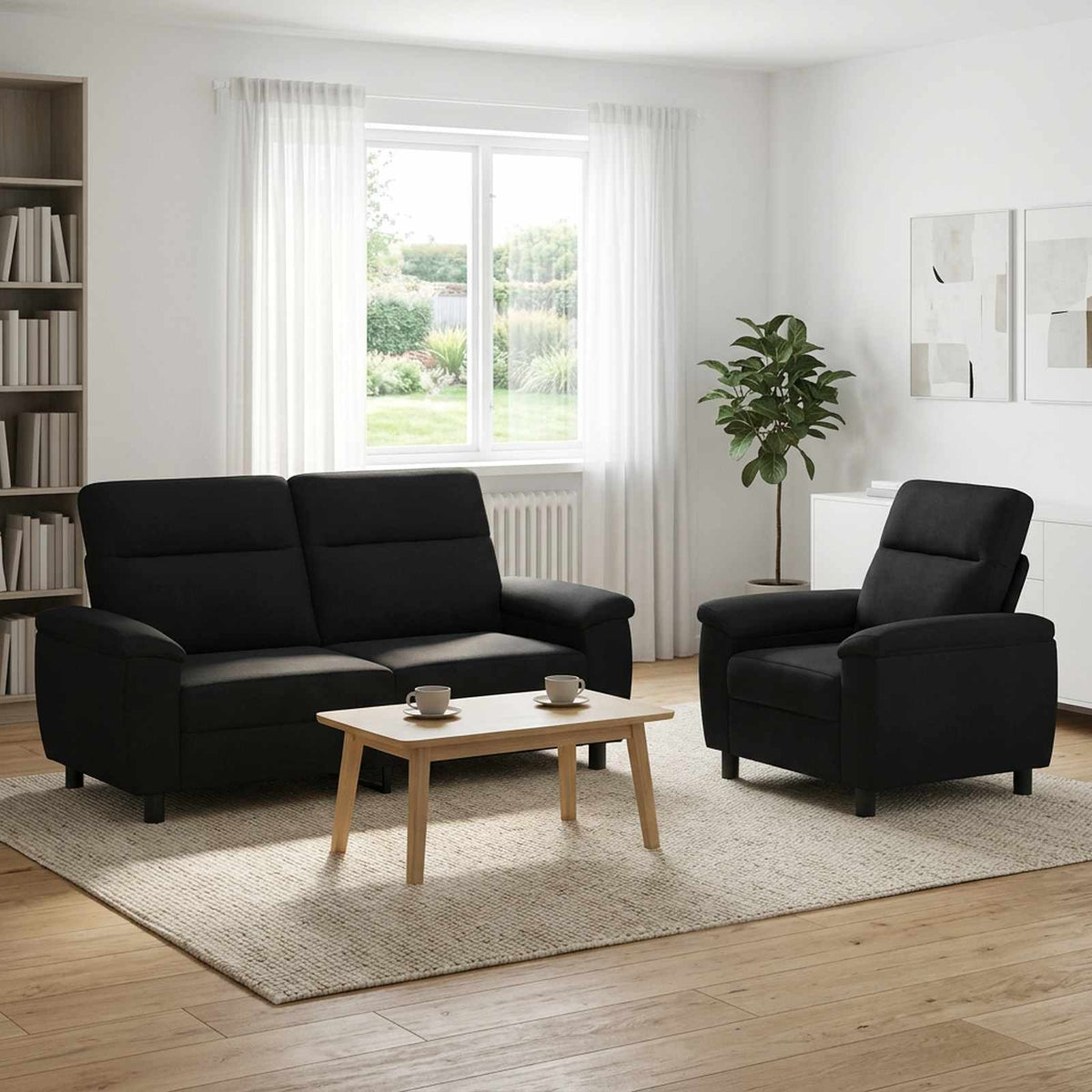 Bankstel 2 pcs Zwart Stof