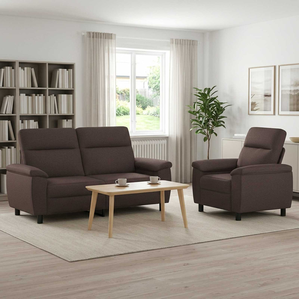 Bankstel 2 pcs Donkerbruin Stof