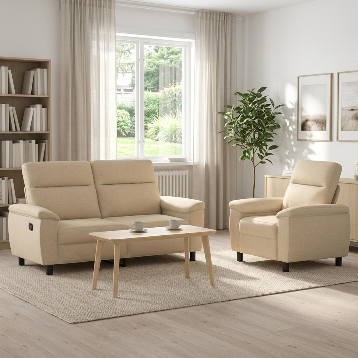 Bankstel 2 pcs Crèmekleurig Stof