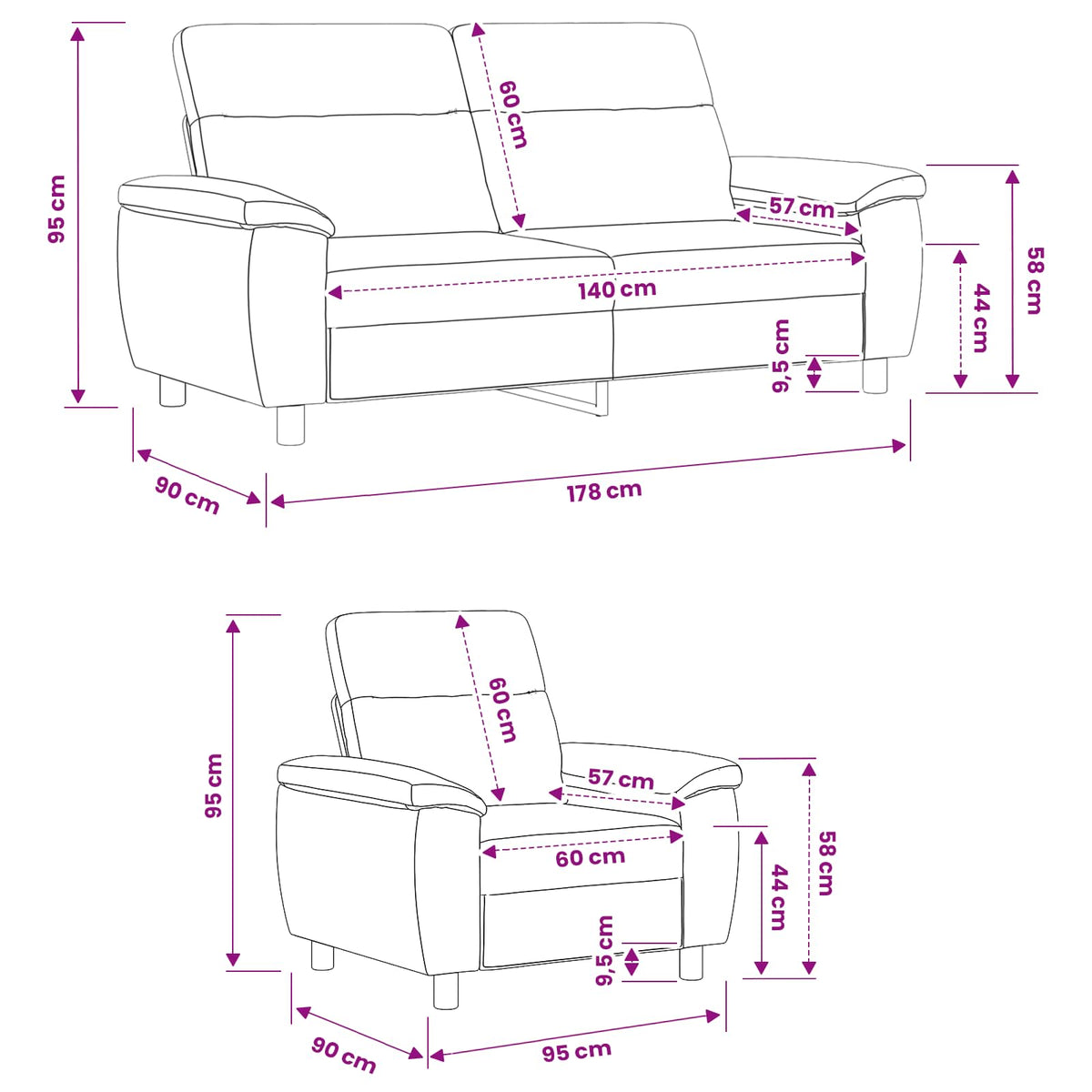 Bankstel 2 pcs Blauw Stof