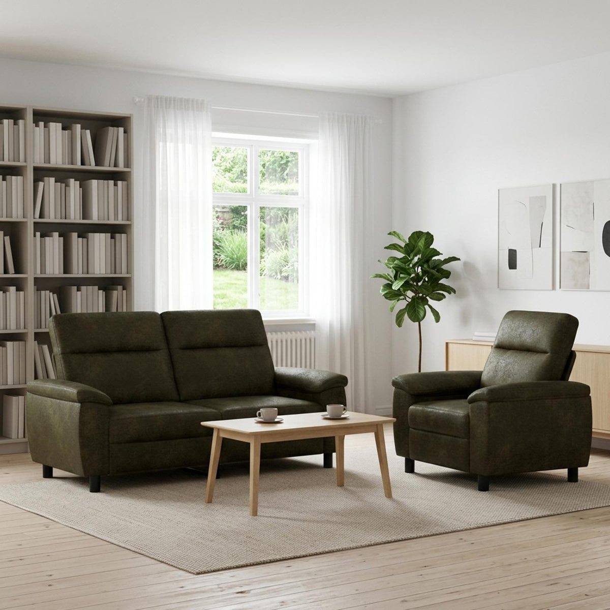 Bankstel 2 pcs Legergroen Nep Suede Leer