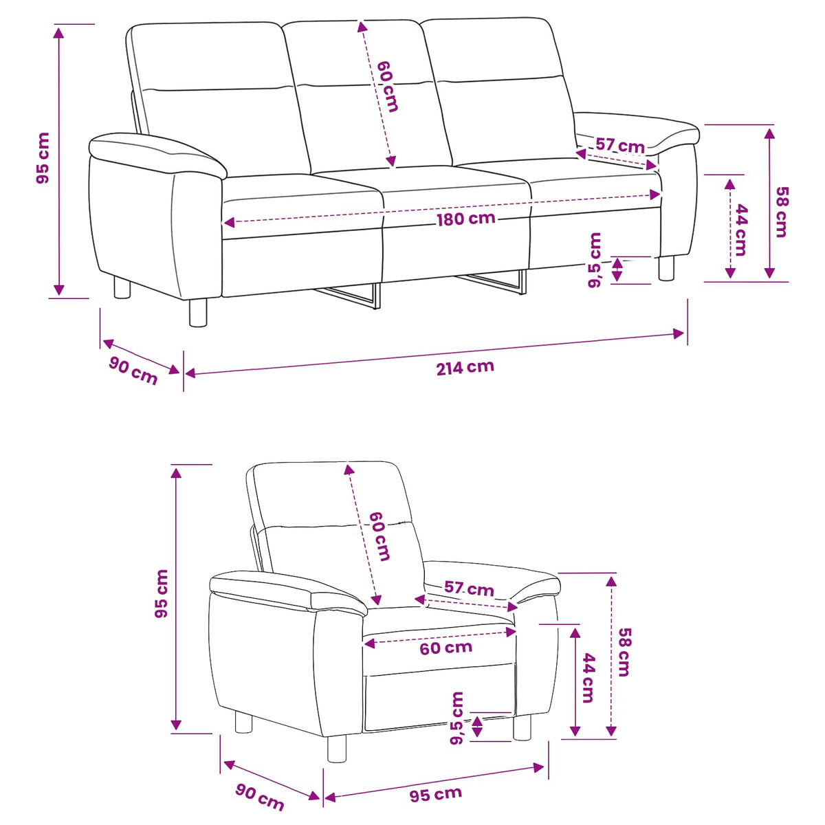 Bankstel 2 pcs Wijnrood Stof