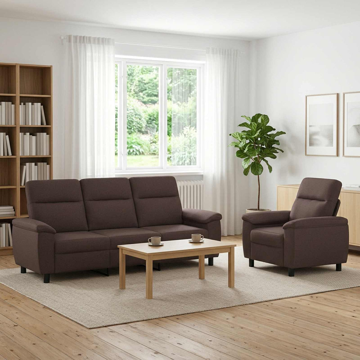 Bankstel 2 pcs Donkerbruin Stof