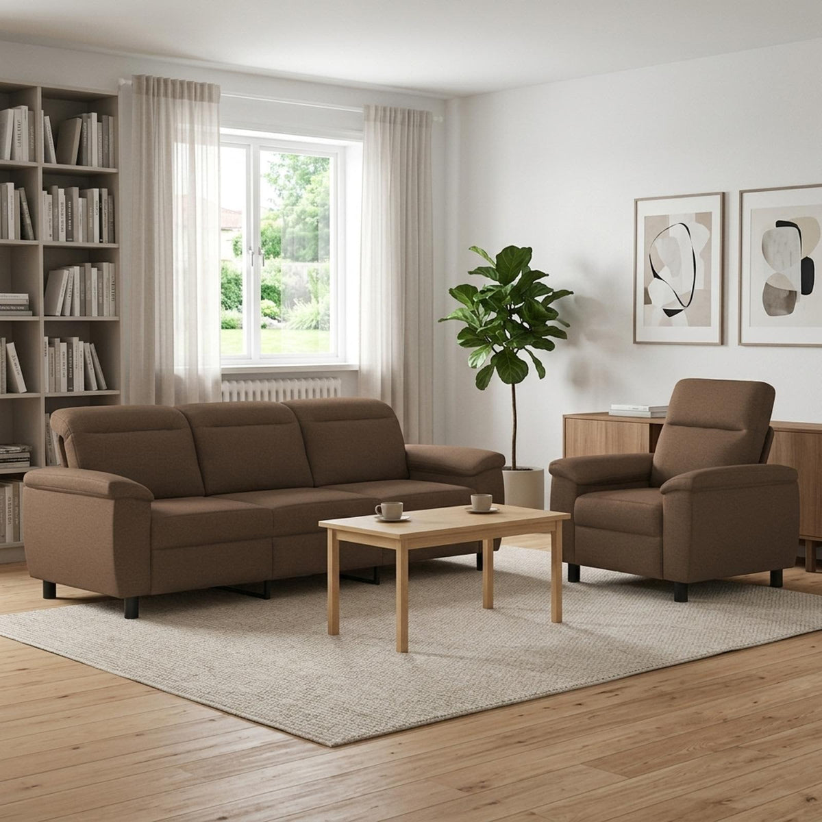 Bankstel 2 pcs Bruin Stof