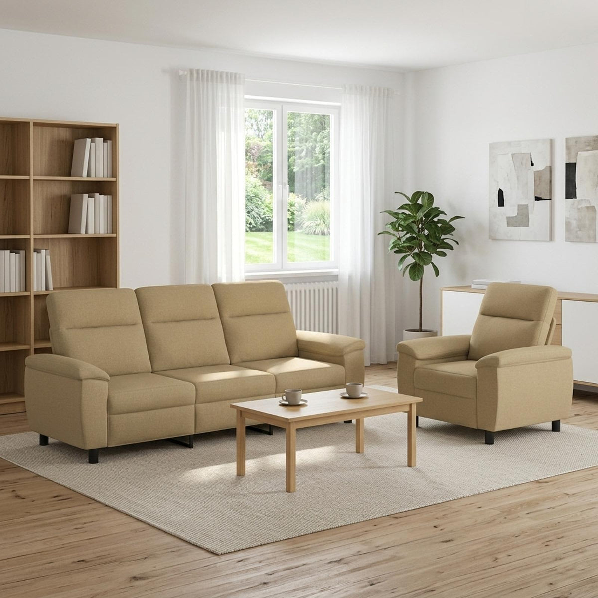 Bankstel 2 pcs Licht Bruin Stof