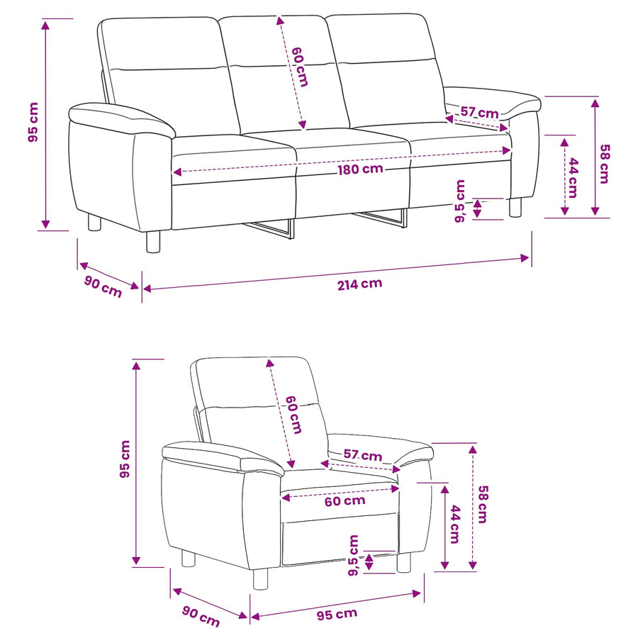 Bankstel 2 pcs Lichtgrijs Nep Suede Leer