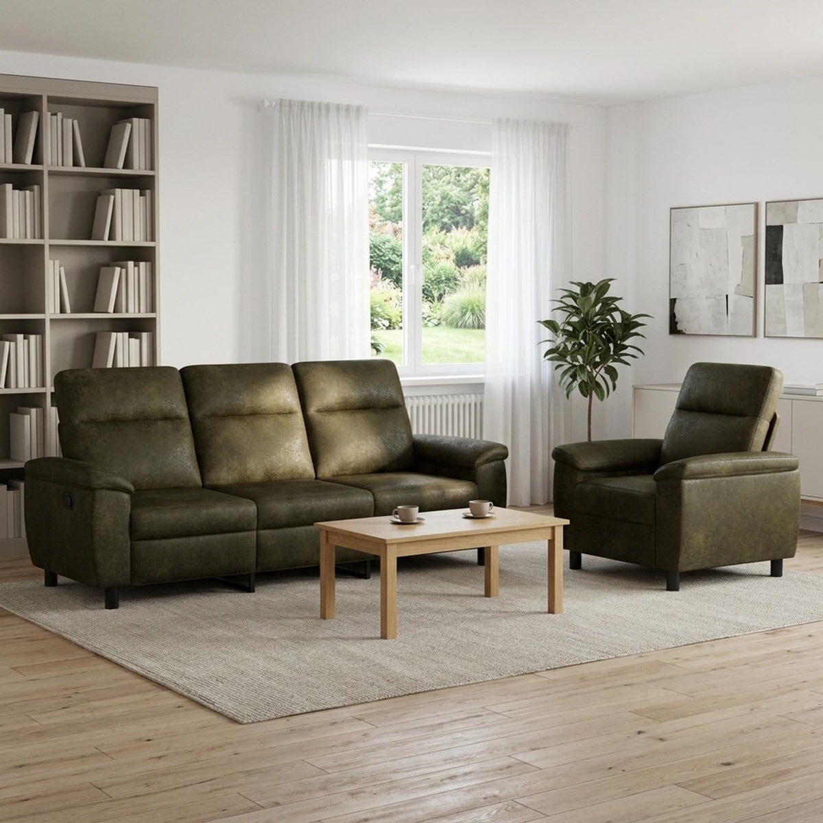 Bankstel 2 pcs Legergroen Nep Suede Leer