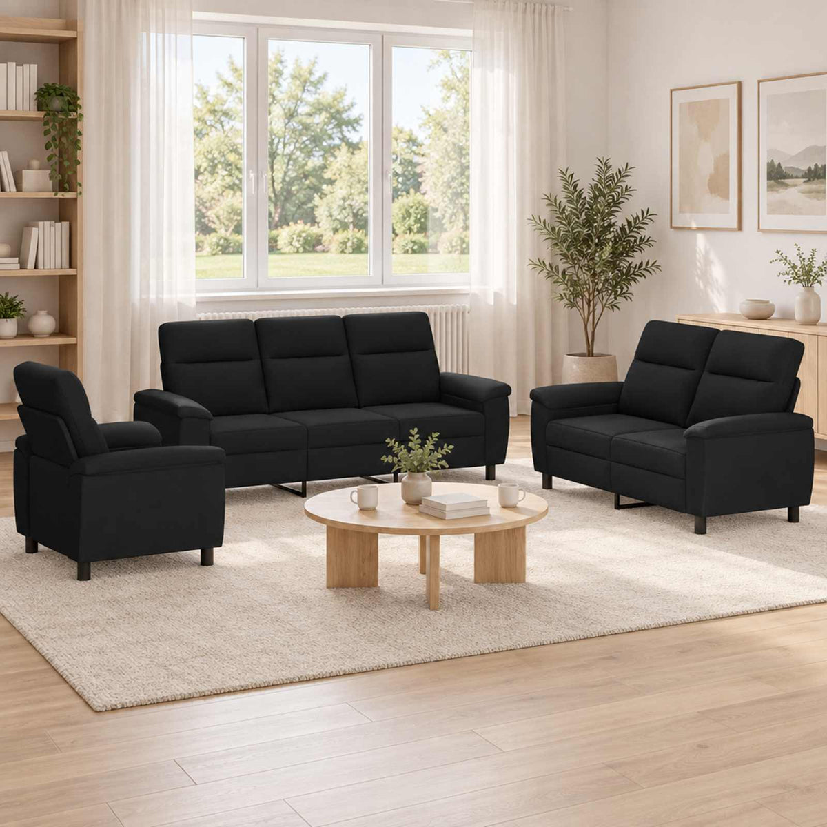 Bankstel 3 pcs Zwart Stof