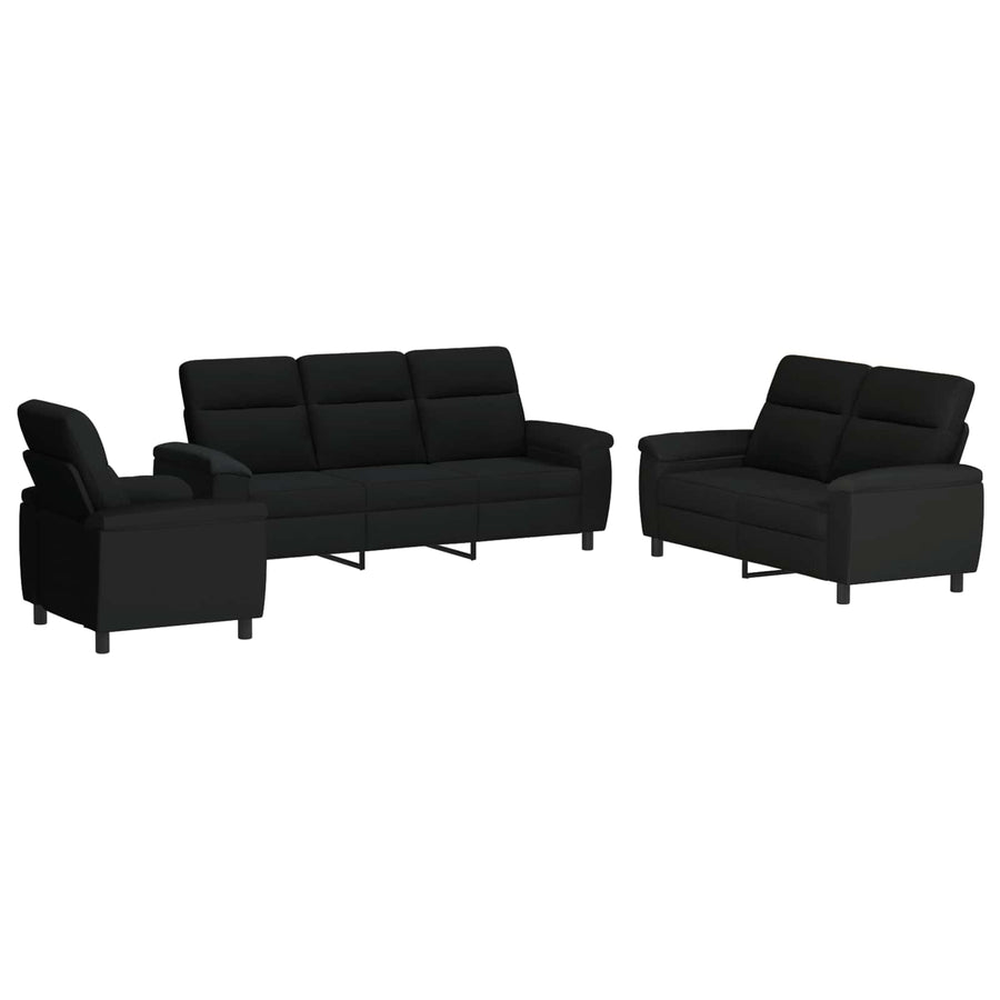 Bankstel 3 pcs Zwart Stof