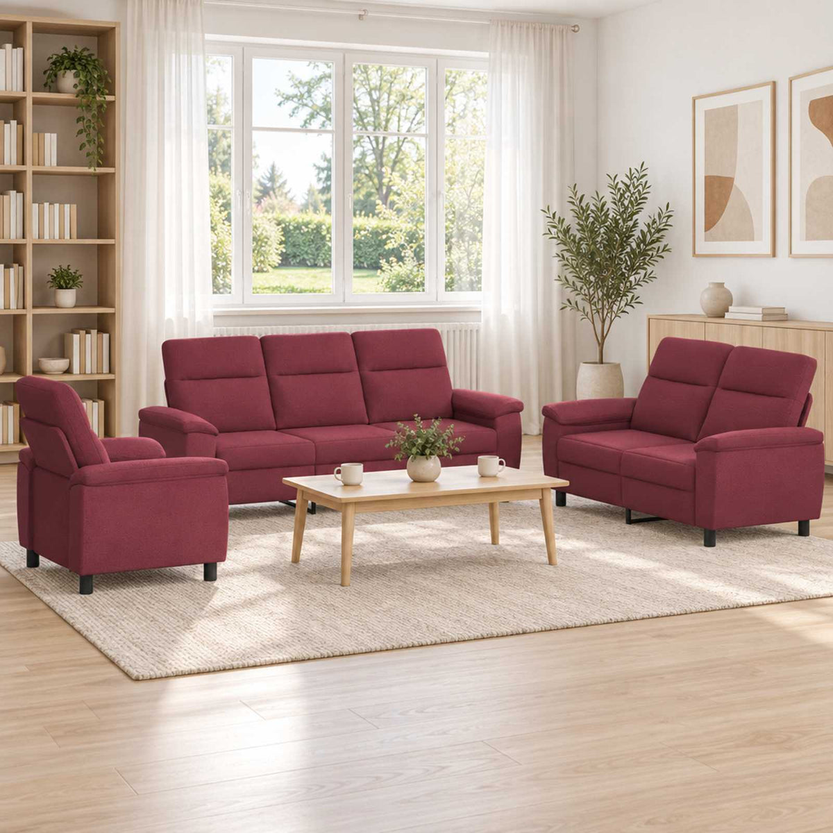 Bankstel 3 pcs Wijnrood Stof