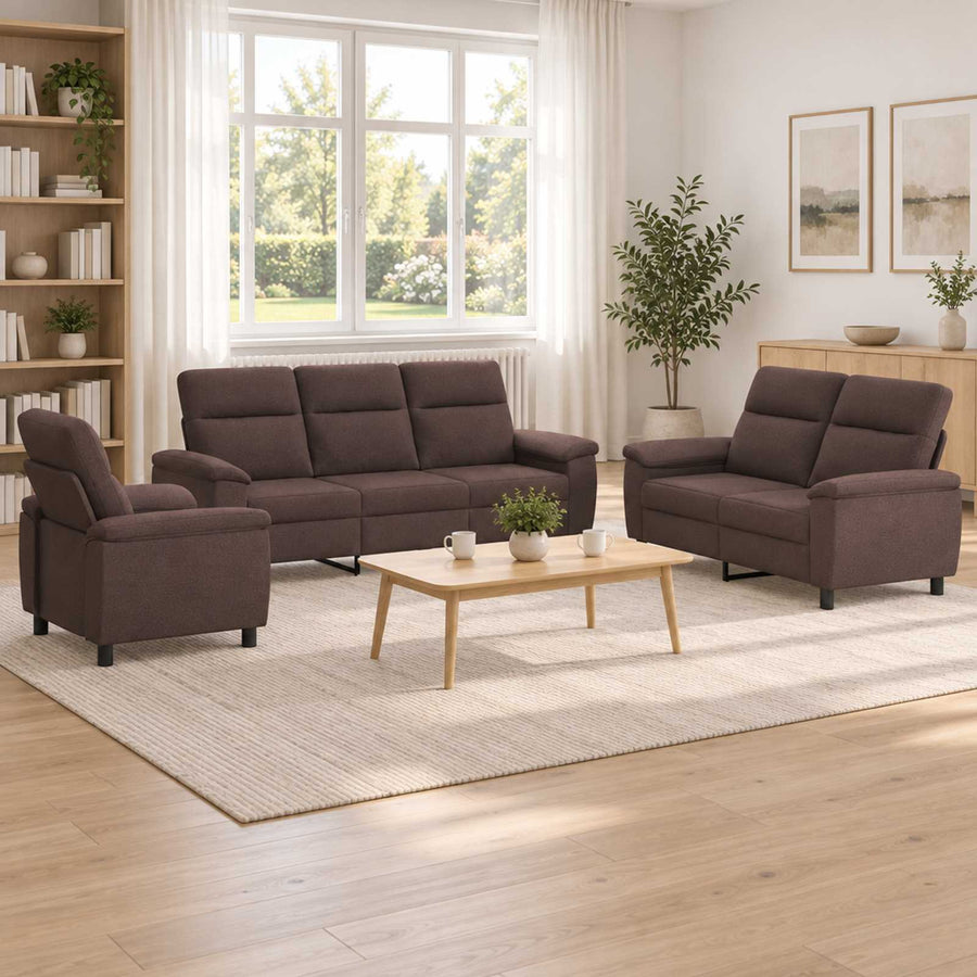 Bankstel 3 pcs Donkerbruin Stof