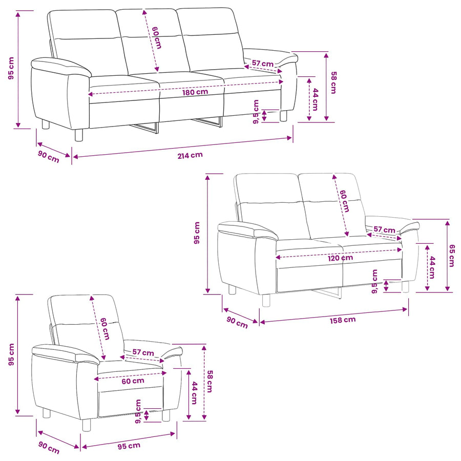 Bankstel 3 pcs Donkerbruin Stof