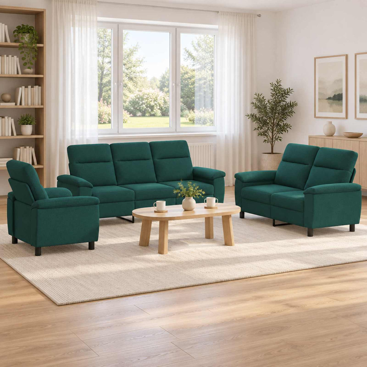 Bankstel 3 pcs Donkergroen Stof