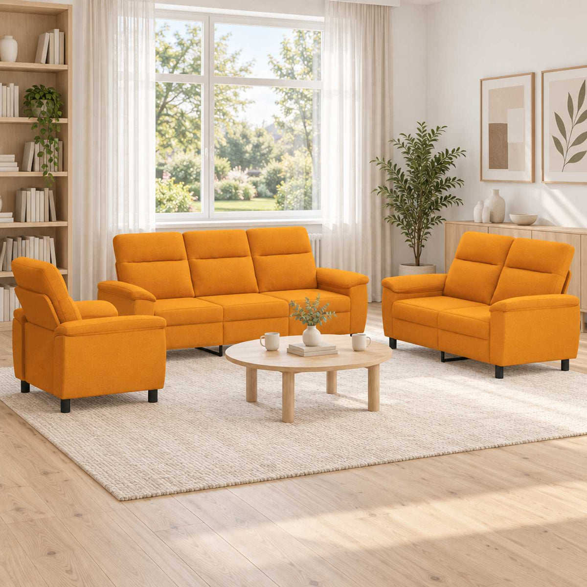 Bankstel 3 pcs Donkergeel Stof