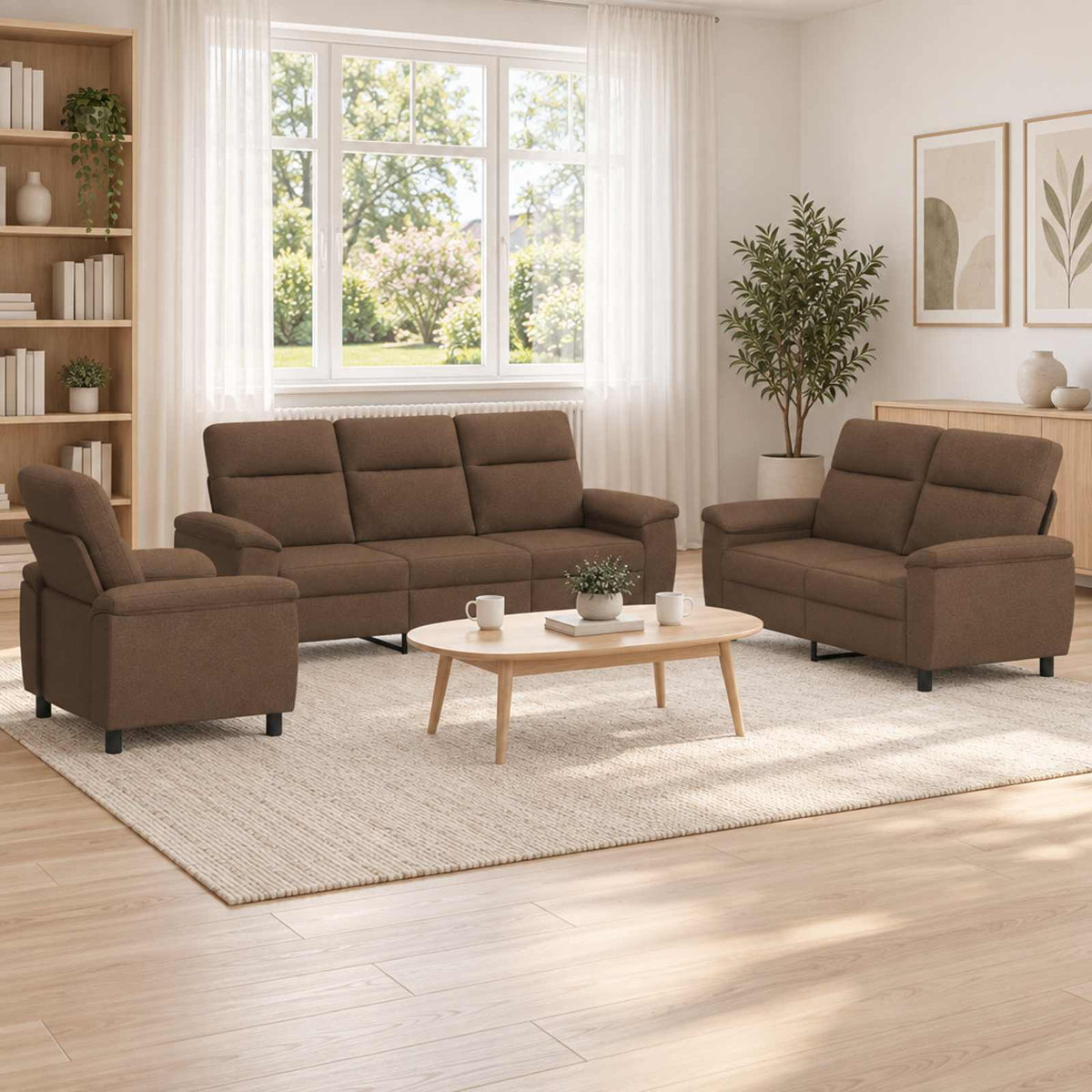 Bankstel 3 pcs Bruin Stof