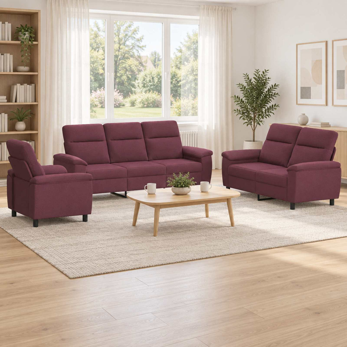 Bankstel 3 pcs Paars Stof