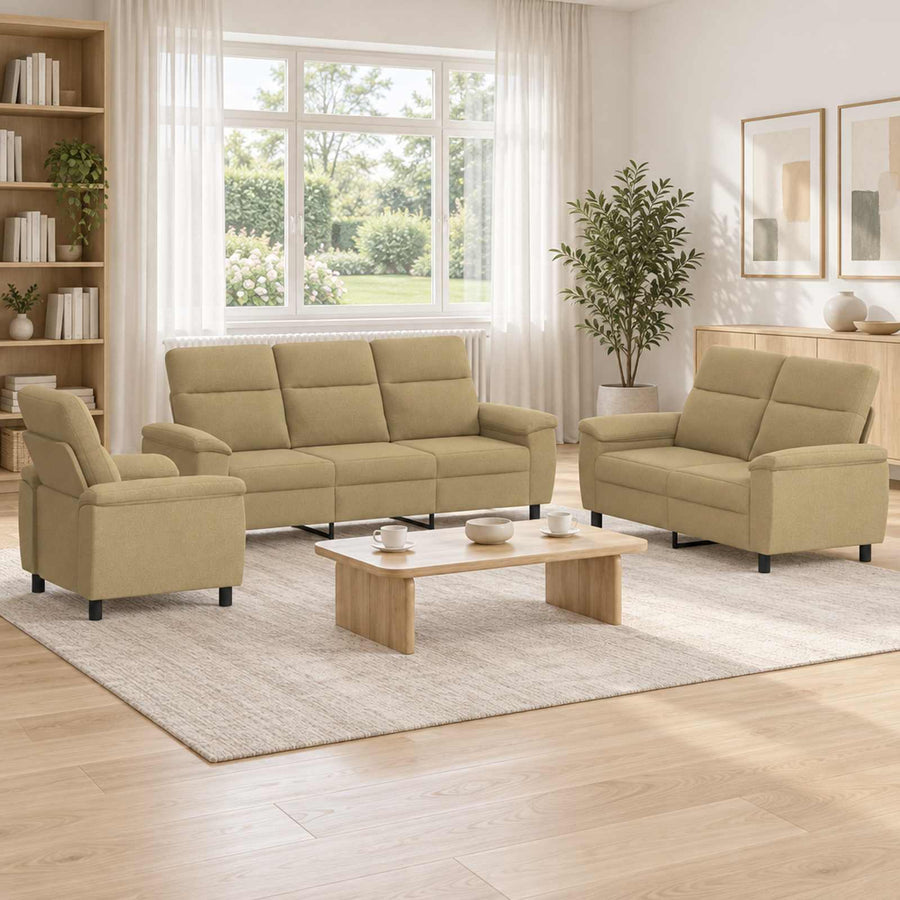 Bankstel 3 pcs Licht Bruin Stof