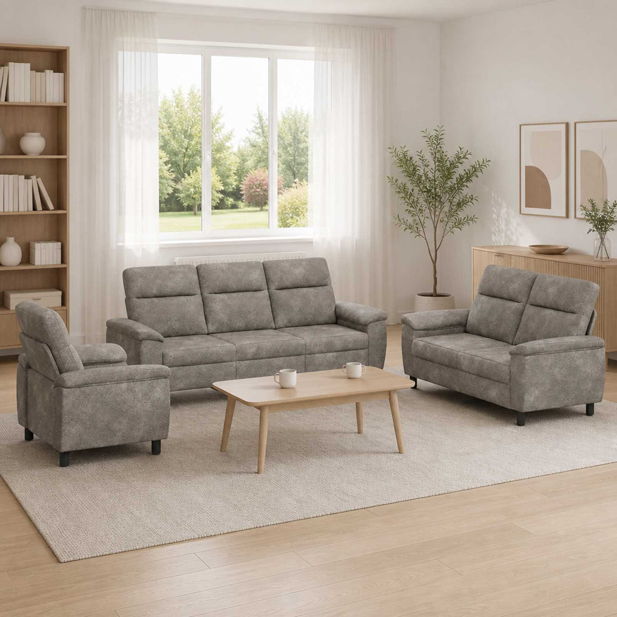 Bankstel 3 pcs Lichtgrijs Nep Suede Leer