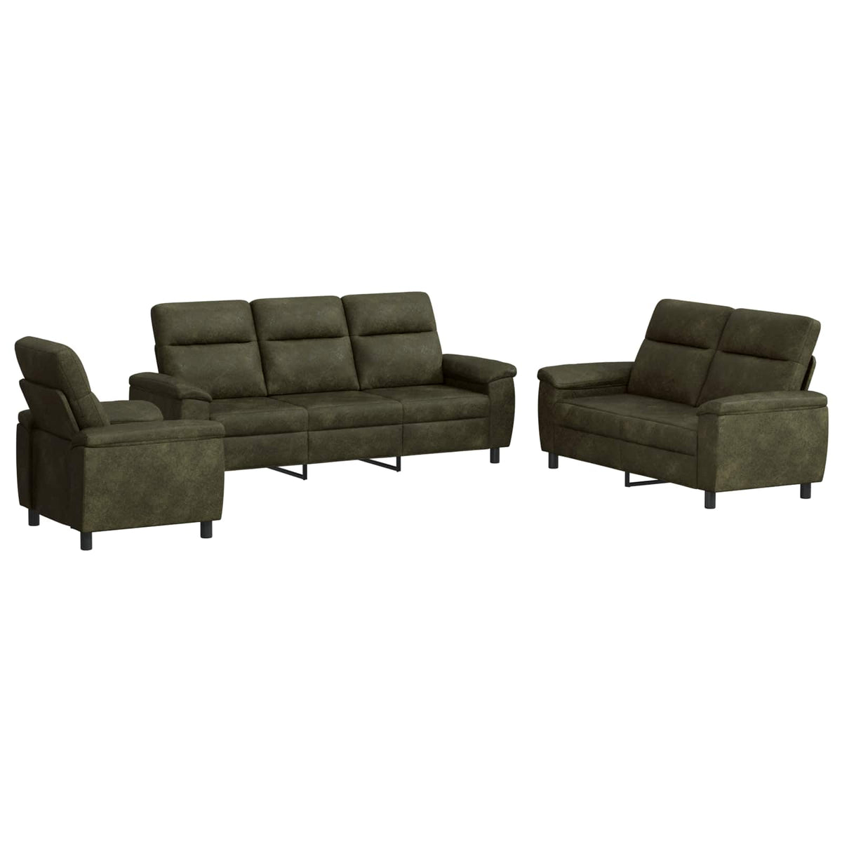 Bankstel 3 pcs Legergroen Nep Suede Leer