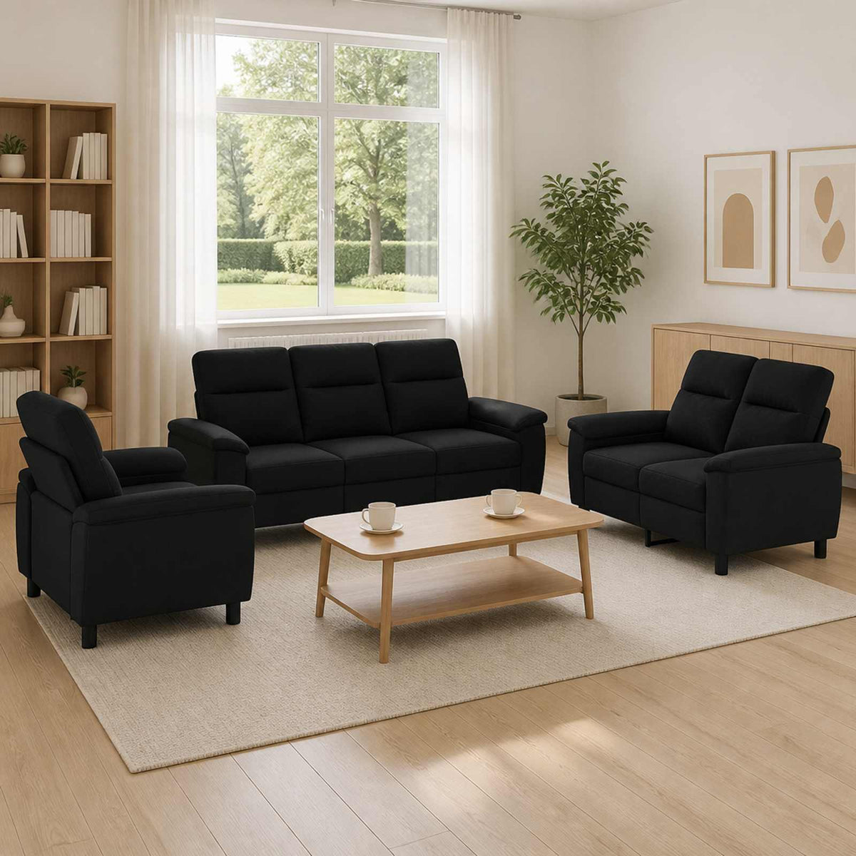 Bankstel 3 pcs Zwart Stof