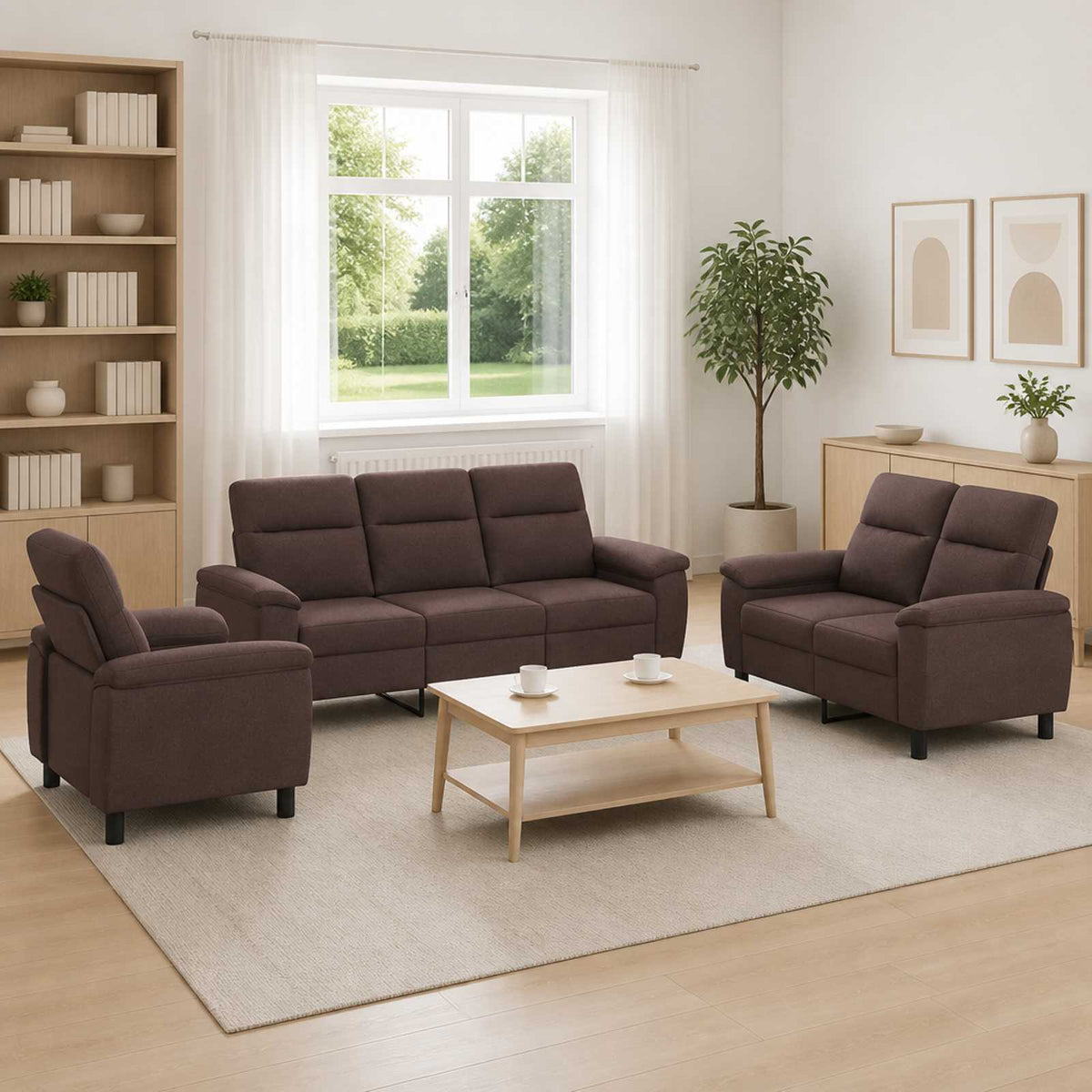 Bankstel 3 pcs Donkerbruin Stof