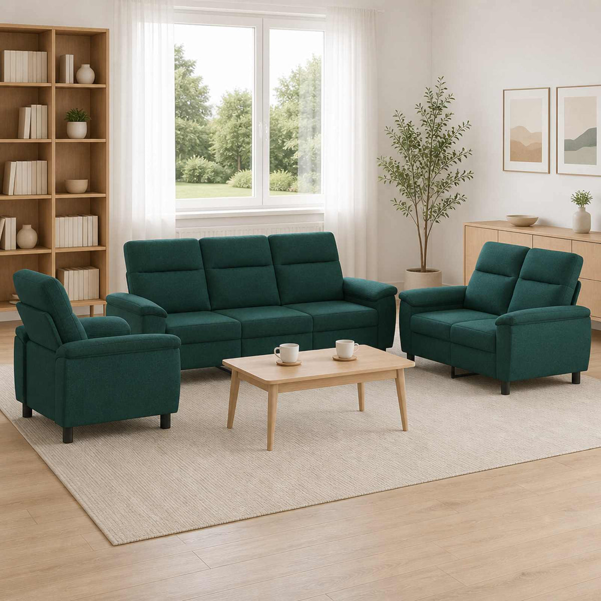 Bankstel 3 pcs Donkergroen Stof