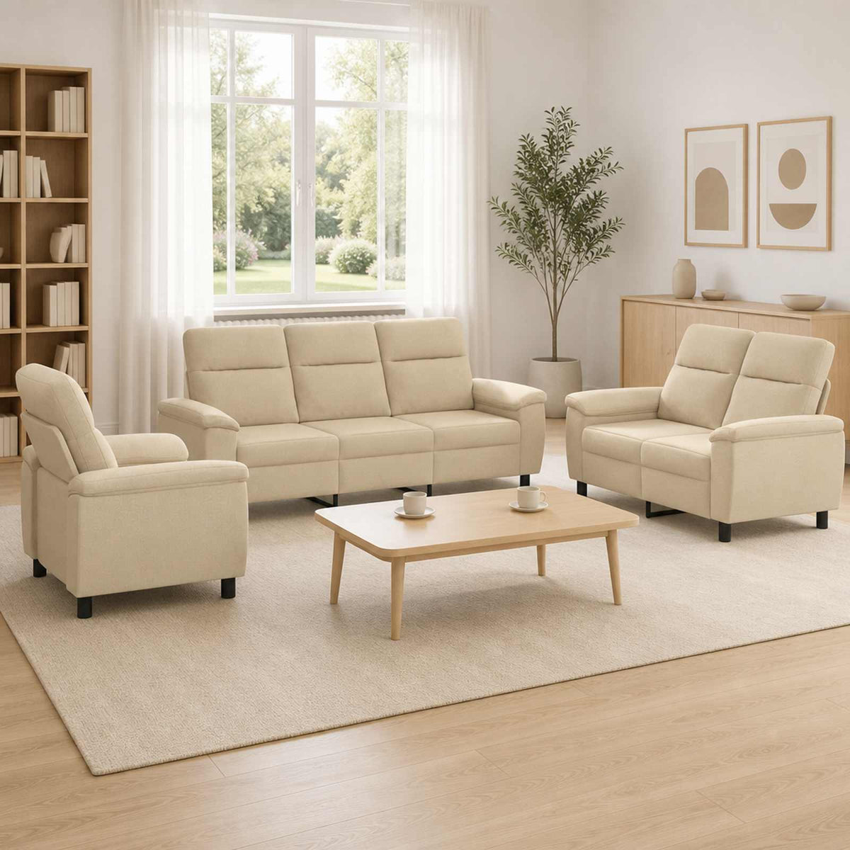 Bankstel 3 pcs Crèmekleurig Stof
