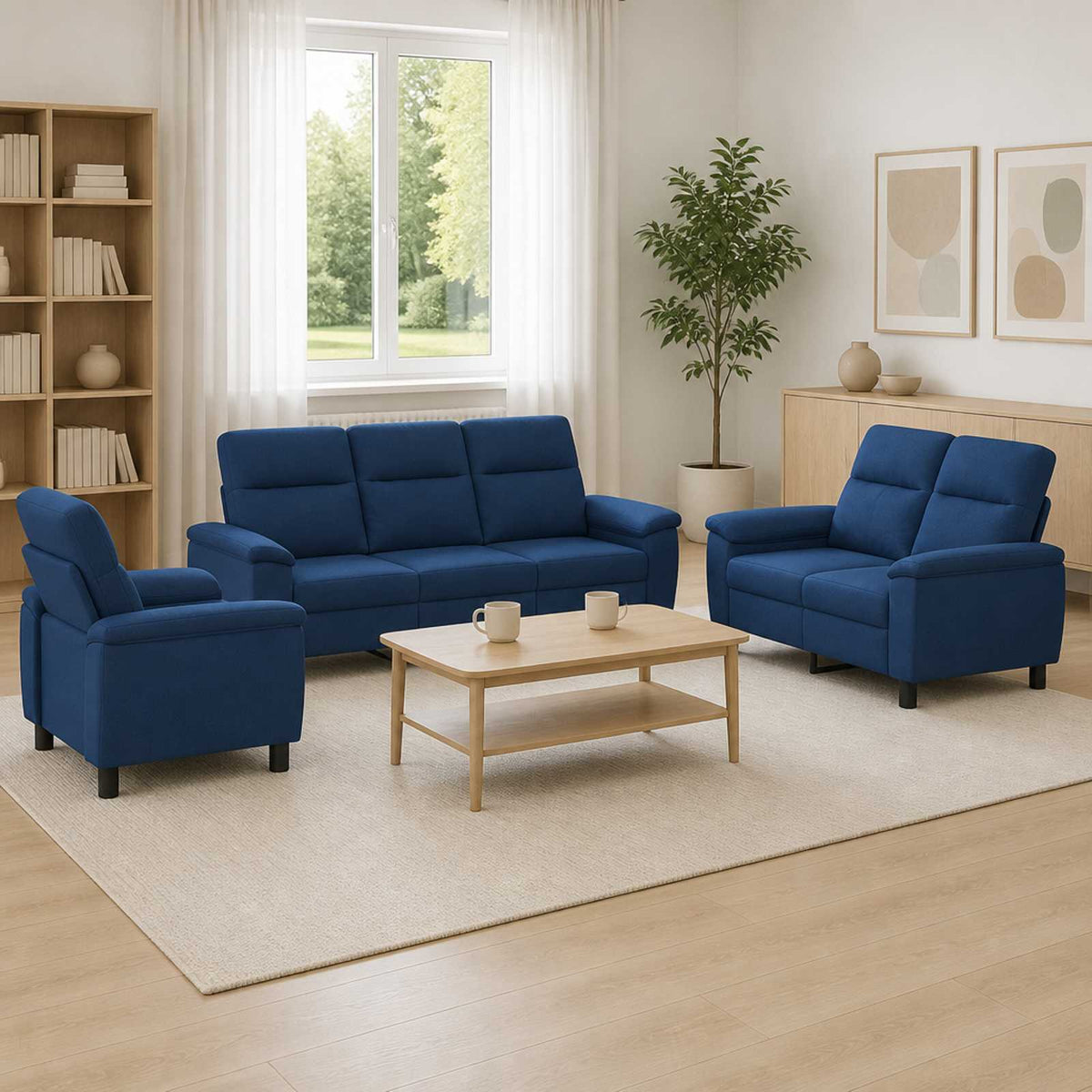 Bankstel 3 pcs Blauw Stof