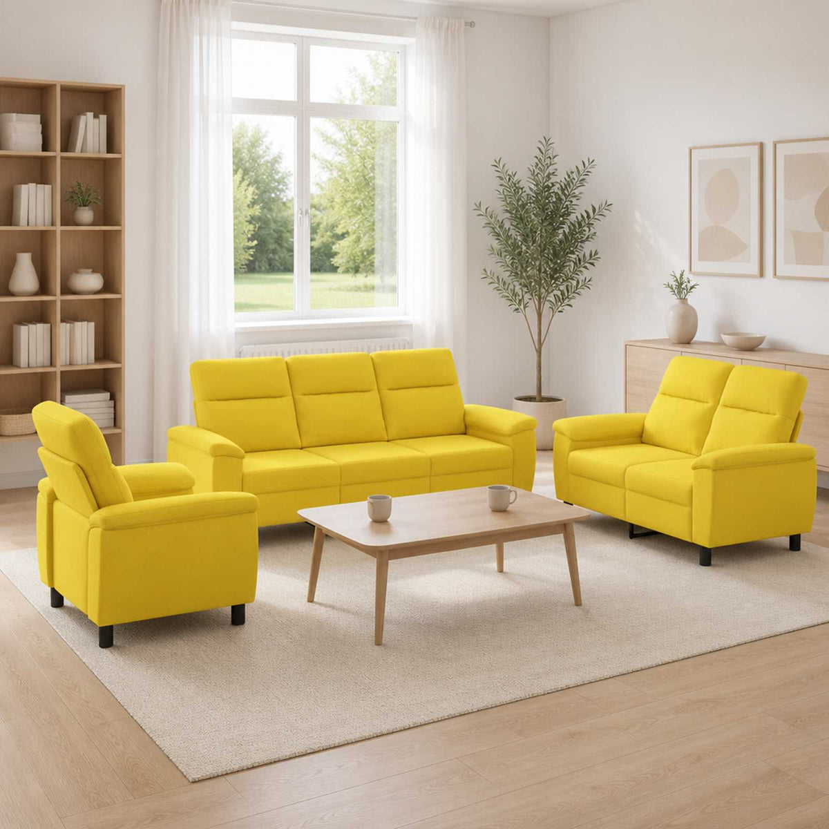 Bankstel 3 pcs Lichtgeel Stof