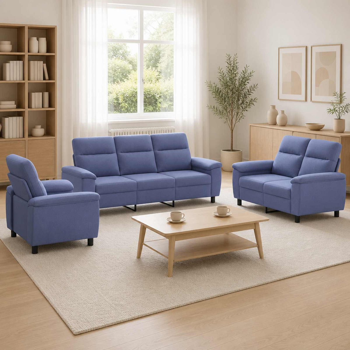 Bankstel 3 pcs Jeans Blauw Stof