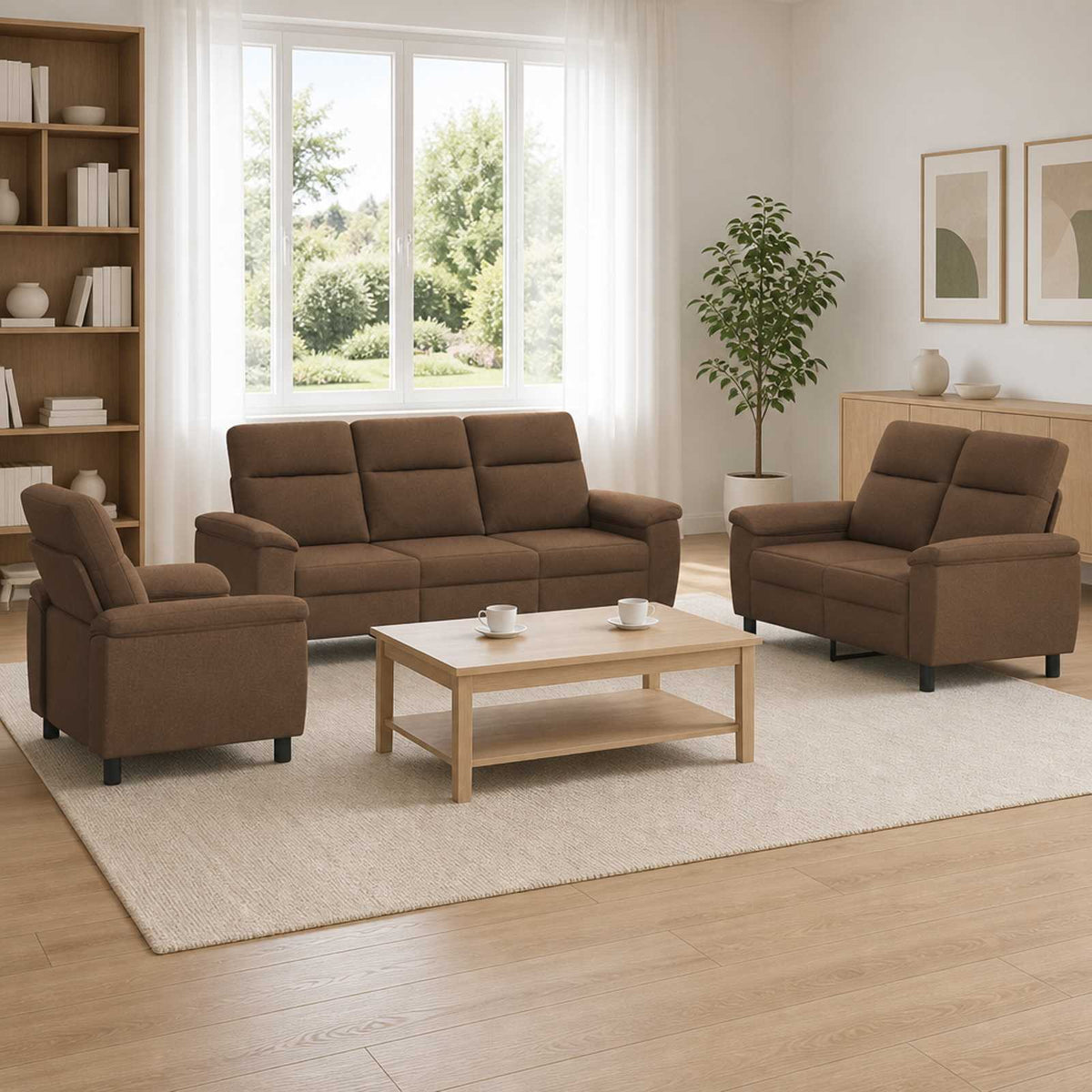 Bankstel 3 pcs Bruin Stof
