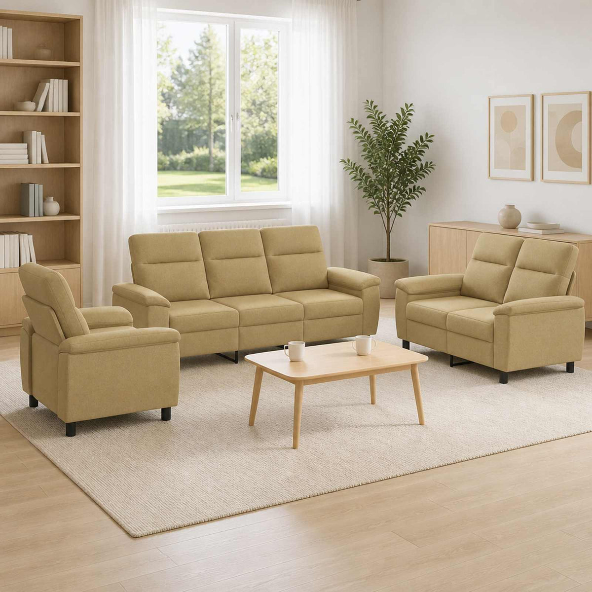Bankstel 3 pcs Licht Bruin Stof