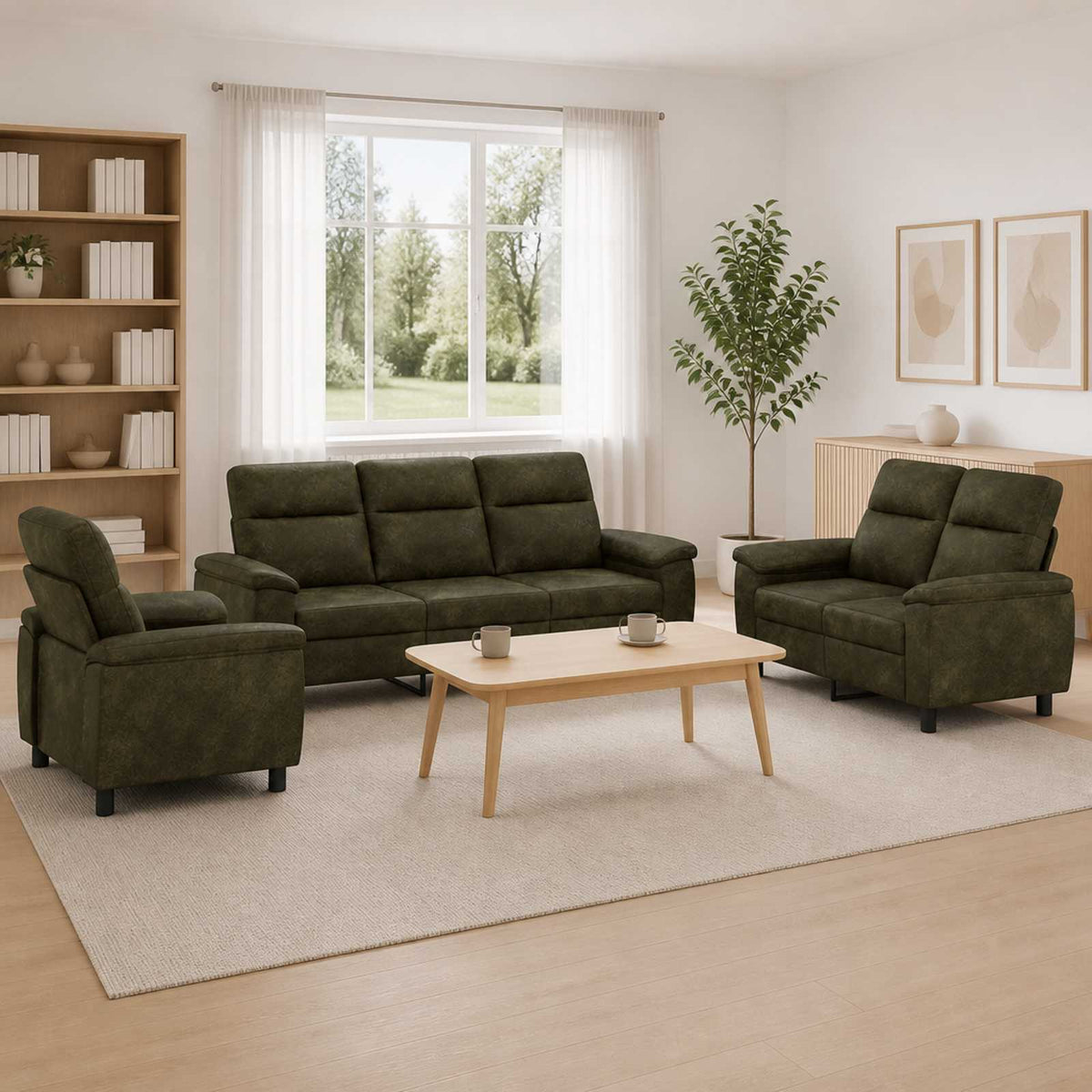 Bankstel 3 pcs Bruin Nep Suede Leer