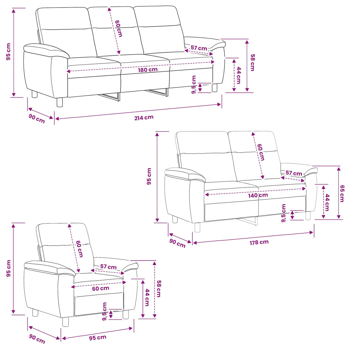 Bankstel 3 pcs Bruin Nep Suede Leer