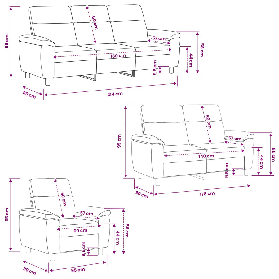 Bankstel 3 pcs Bruin Nep Suede Leer