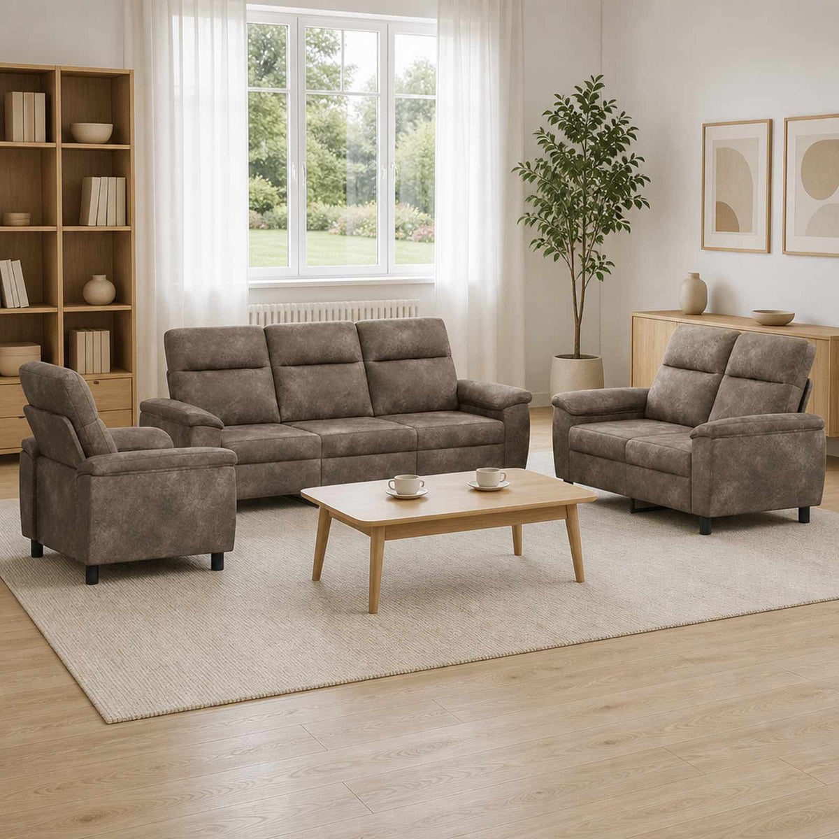 Bankstel 3 pcs Lichtgrijs Nep Suede Leer