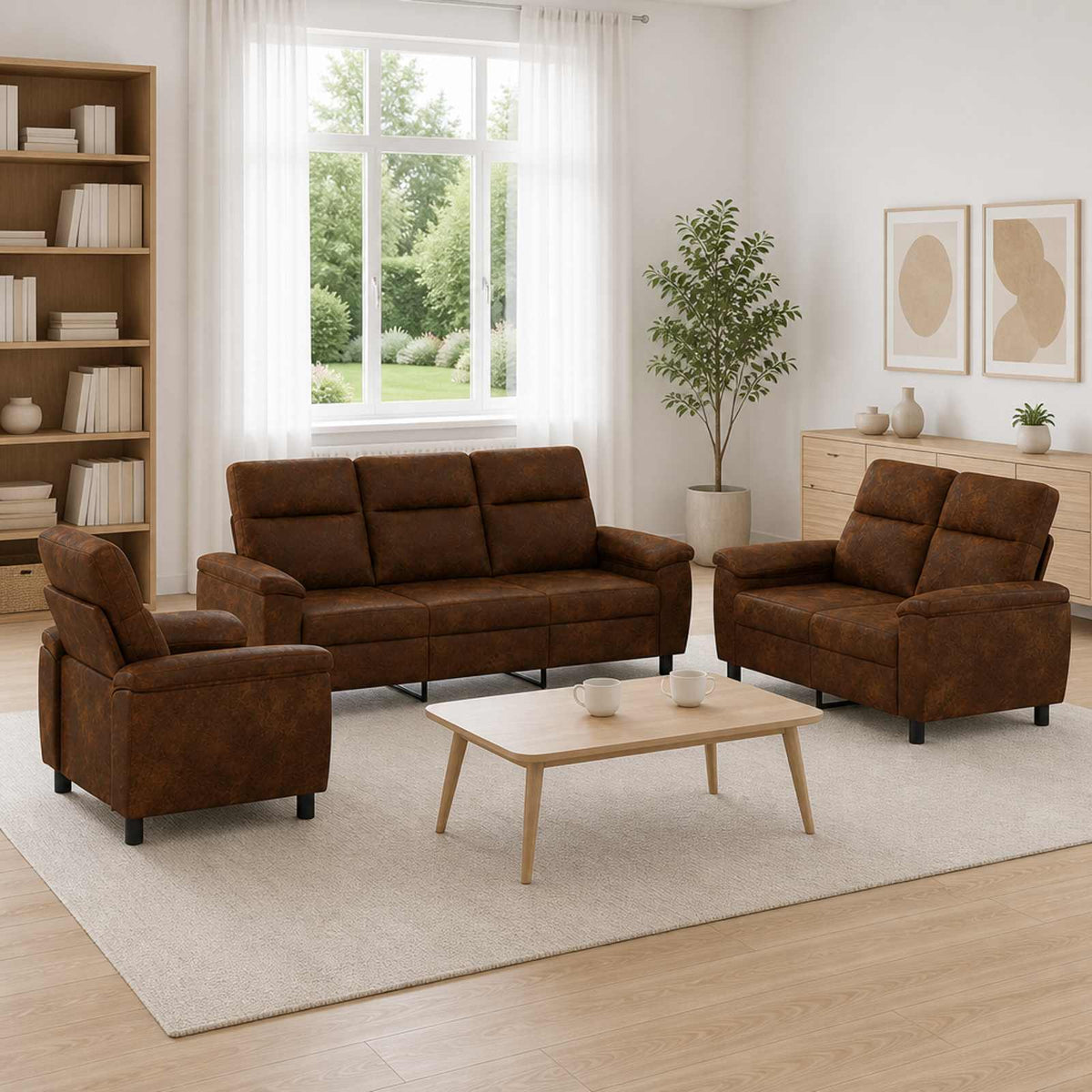 Bankstel 3 pcs Legergroen Nep Suede Leer