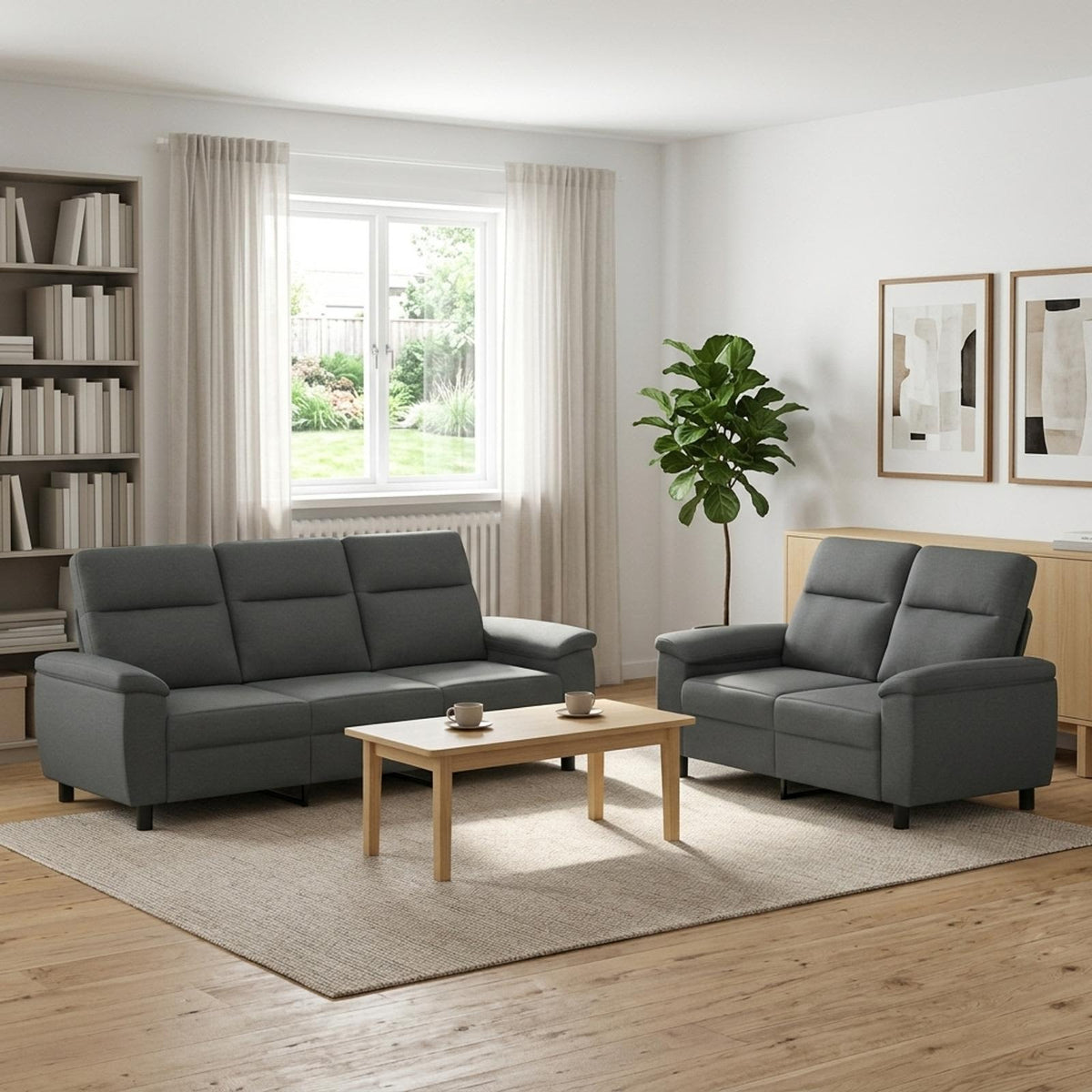 Bankstel 2 pcs Donkergrijs Stof