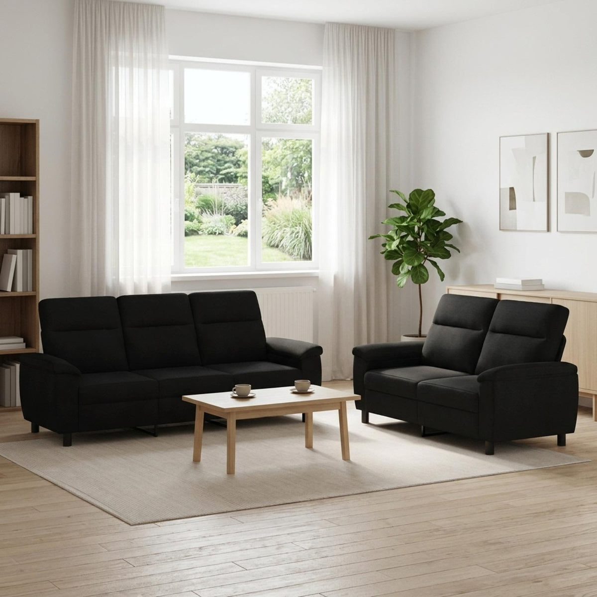 Bankstel 2 pcs Zwart Stof