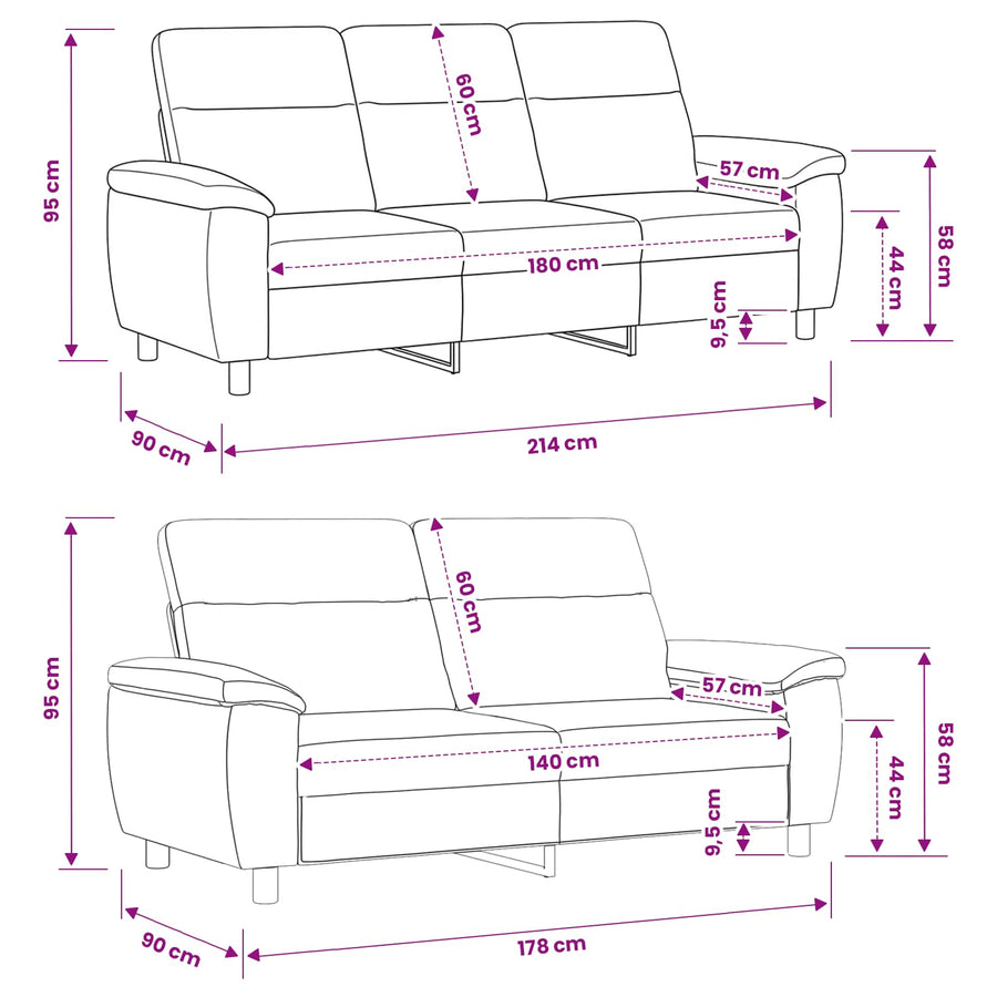 Bankstel 2 pcs Zwart Stof