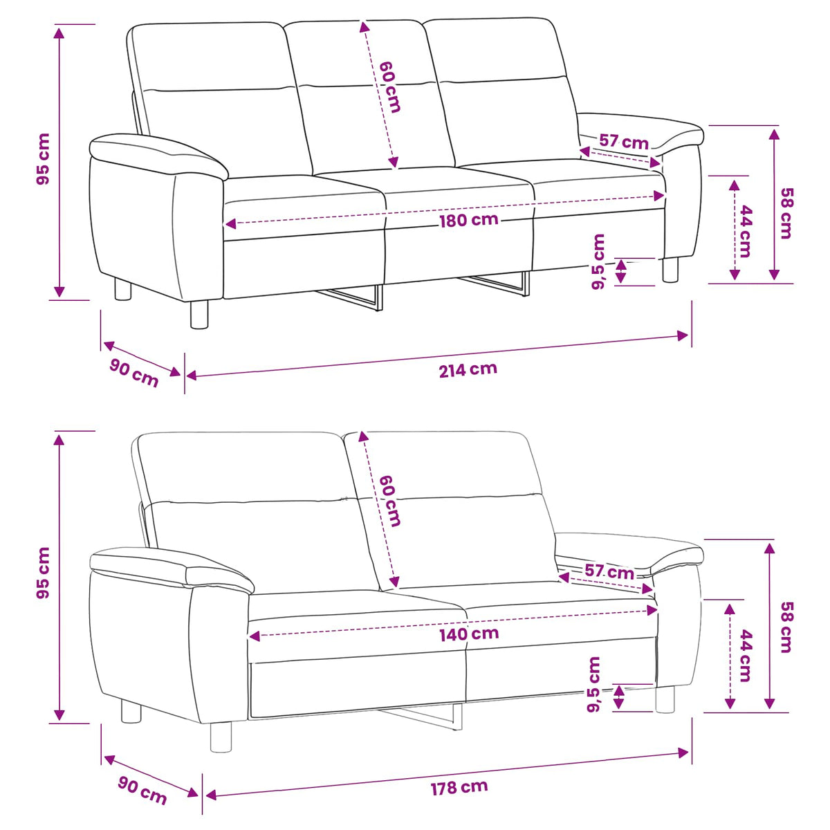 Bankstel 2 pcs Wijnrood Stof