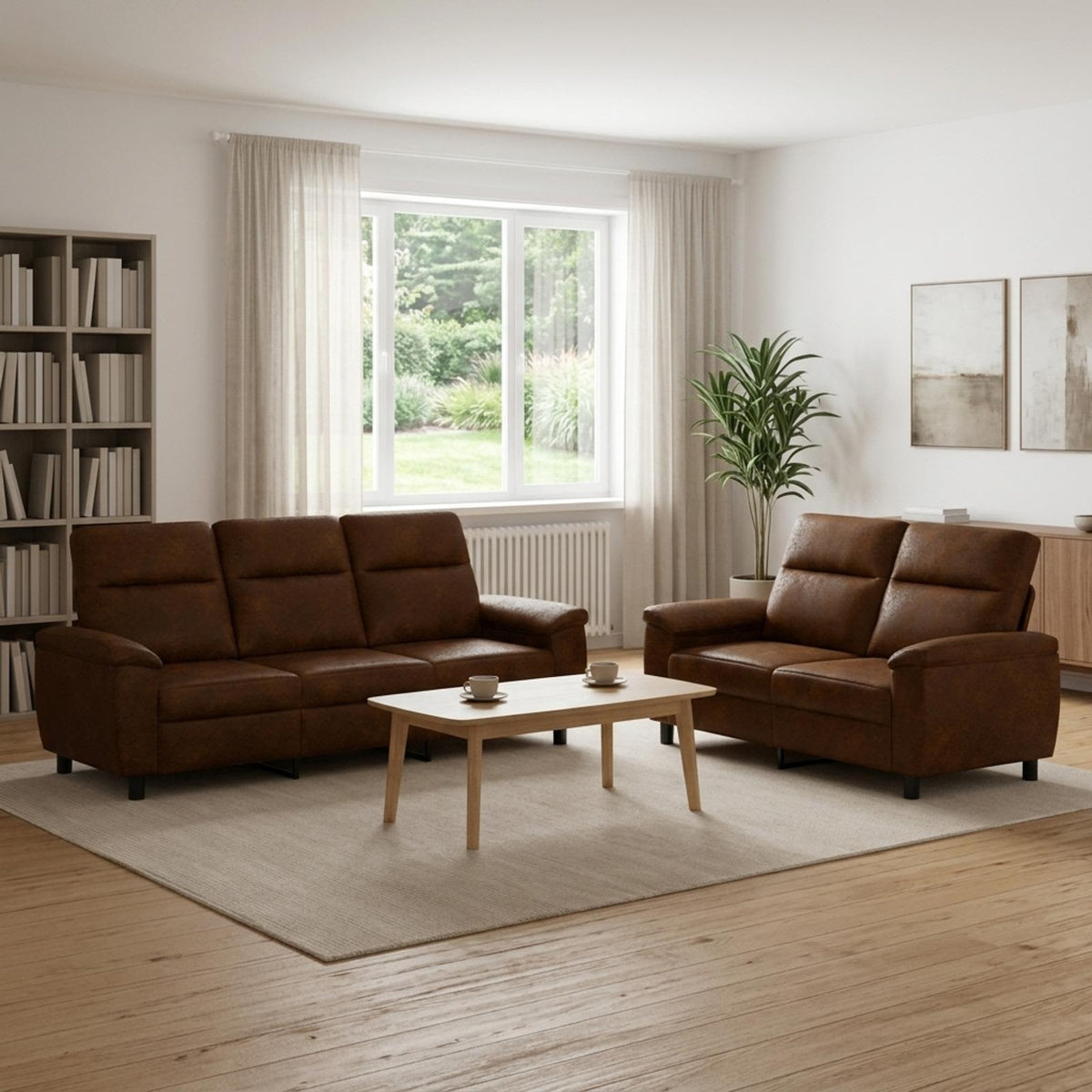 Bankstel 2 pcs Bruin Nep Suede Leer