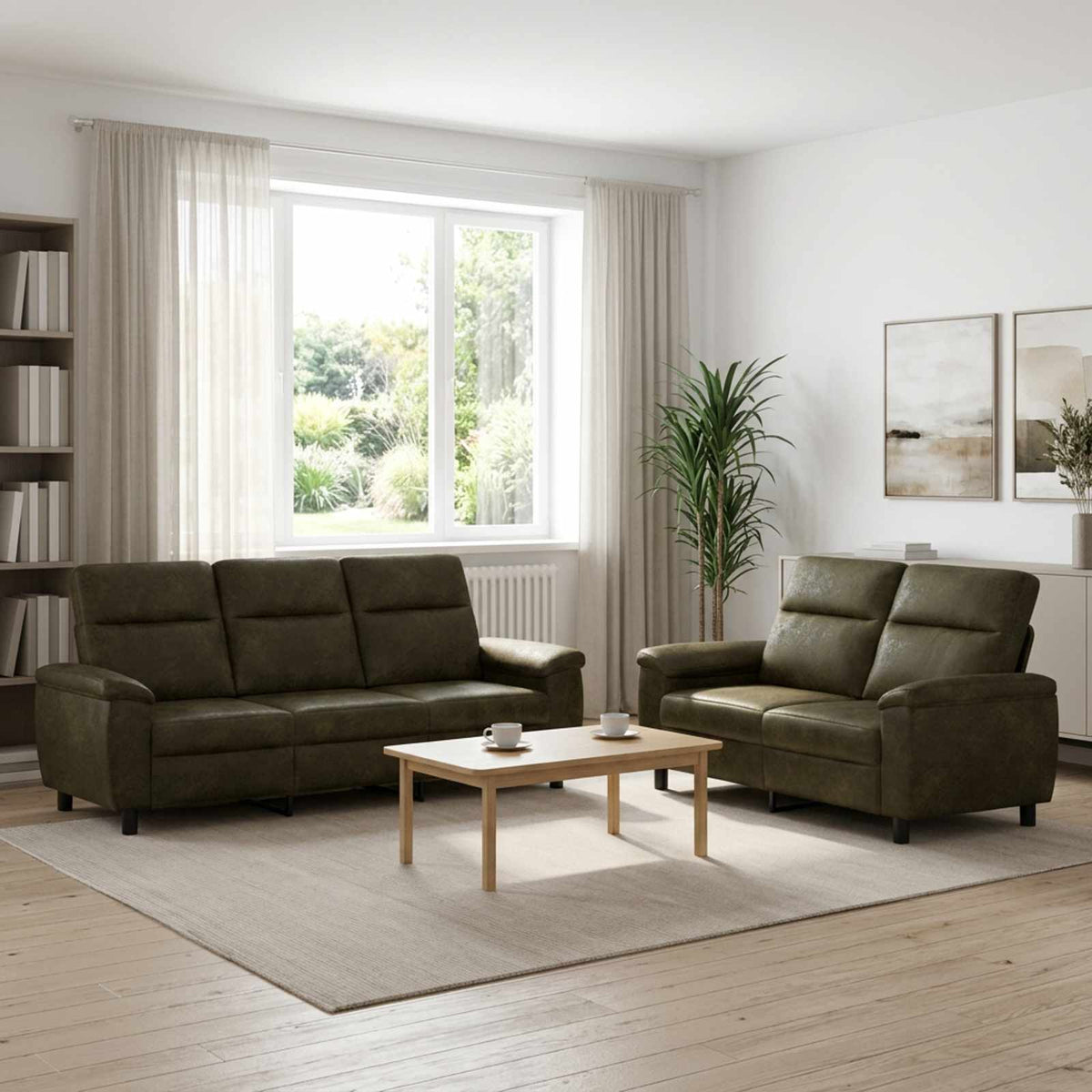 Bankstel 2 pcs Legergroen Nep Suede Leer