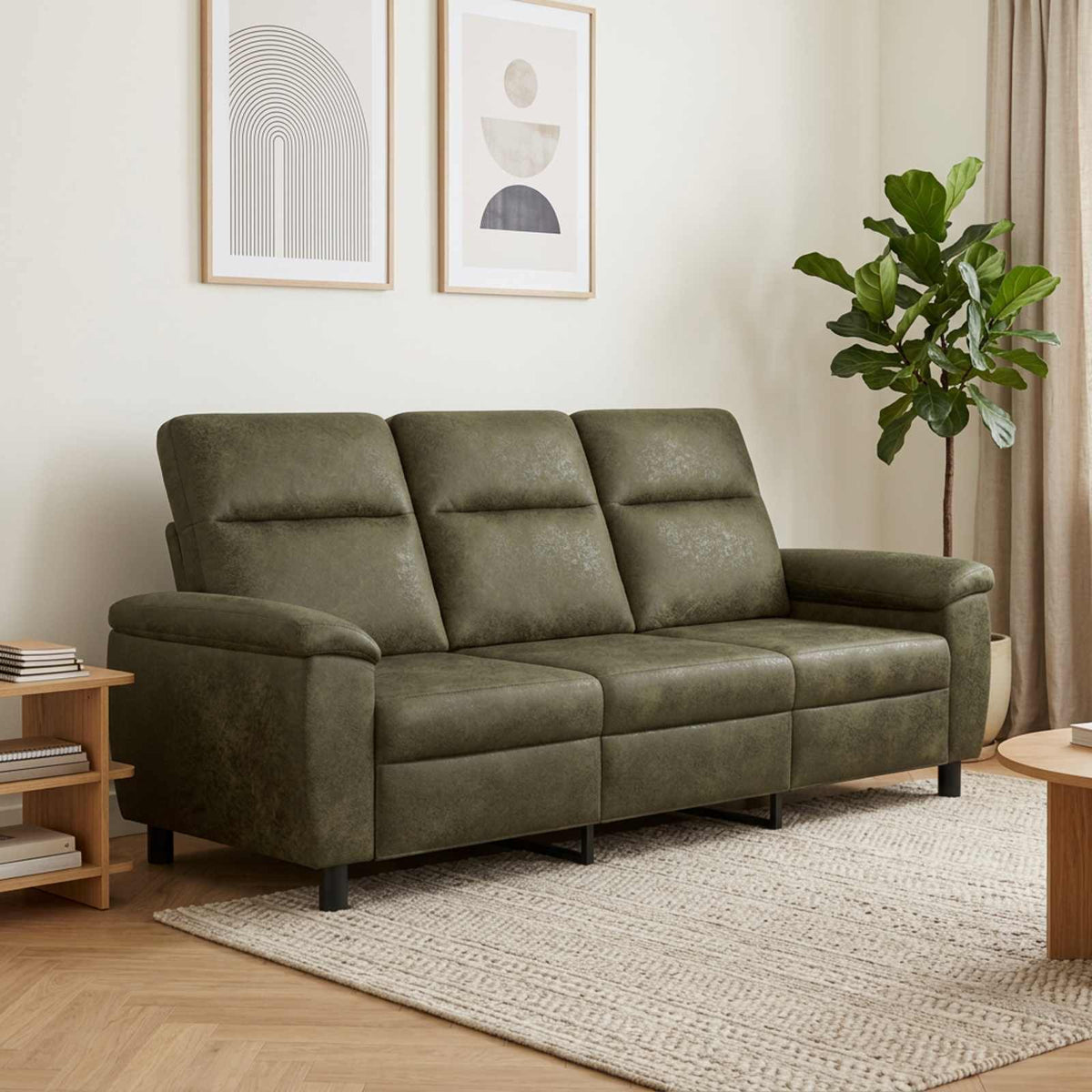 Bank Legergroen 214 x 90 x 95 cm Nep Suede Leer