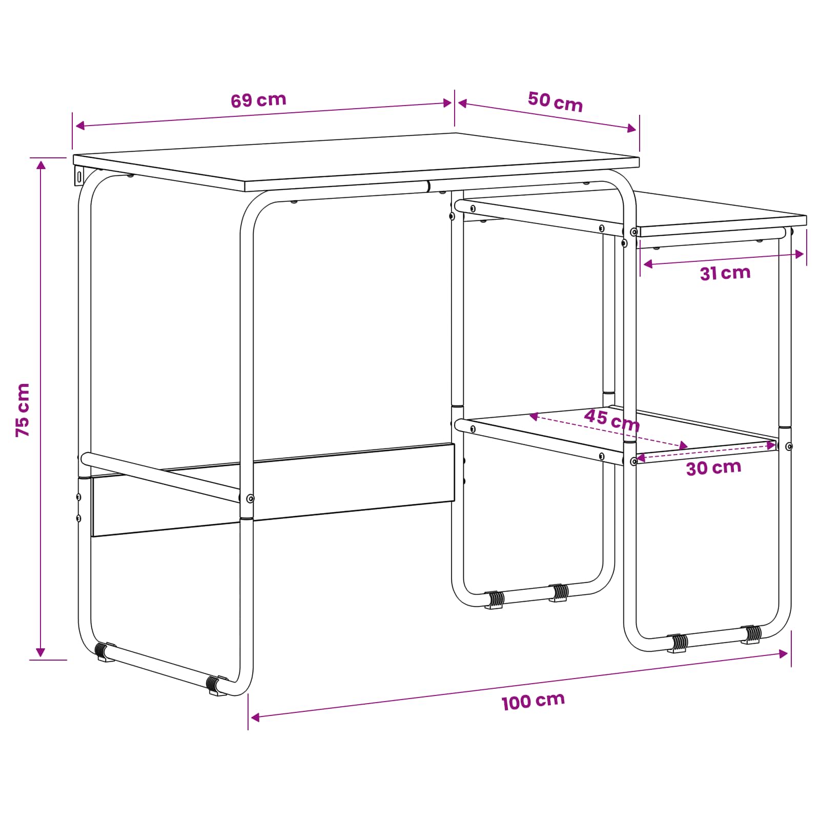 Bureau met opbergruimte Zwart eiken 100 x 50 x 75 cm