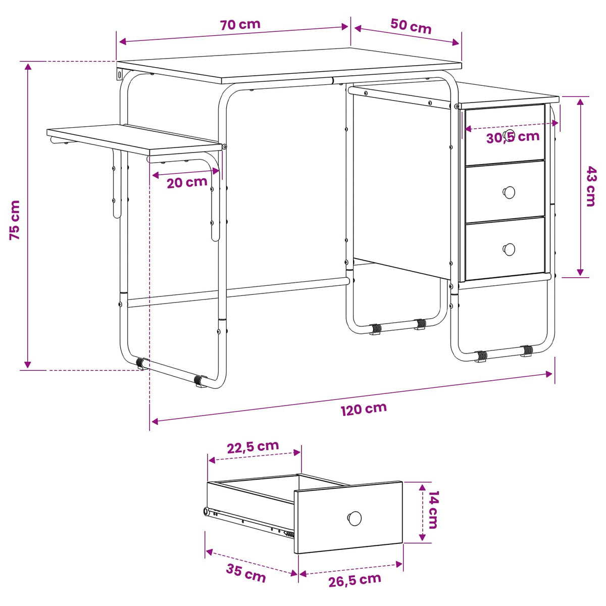 Bureau met opbergruimte Sonoma Eiken 120 x 50 x 75 cm